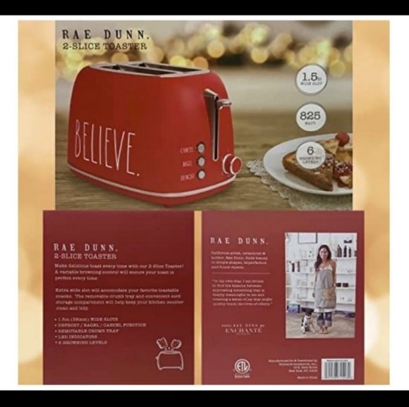 Rae Dunn 2-Slice Toaster "Believe" Rounded Retro Red Stainless Holiday Christmas - Picture 6 of 11